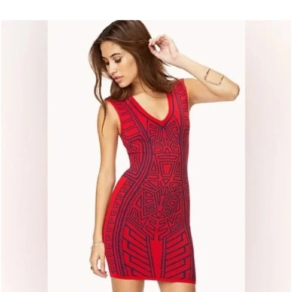 Forever 21 Red and Navy Bodycon Mini Dress - Picture 4 of 5
